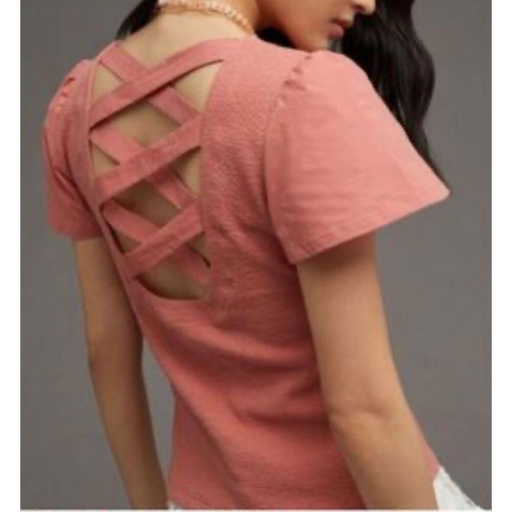 Anthropologie Coral Textured Crisscross Back Top Size Small